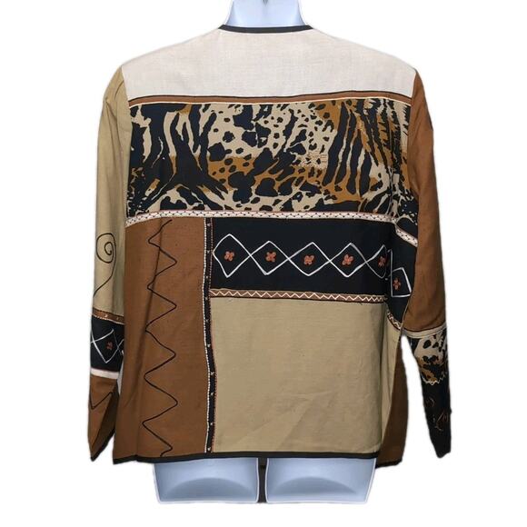 VTG Indigo Moon Patchwork Jacket Womens Size 1X Animal Print Tapestry Brown Tan - Picture 3 of 12